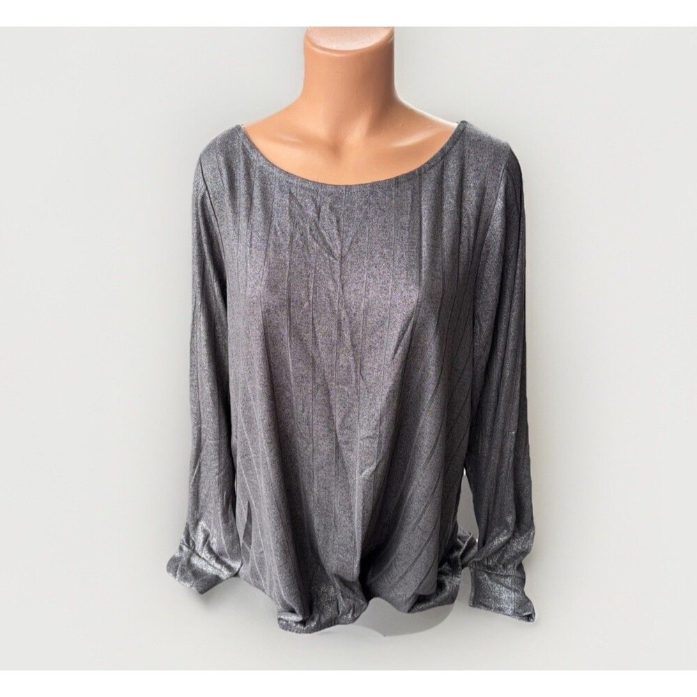 Lane Bryant Dark Gray Sparkle Ribbed Blouse Shimmer Plus Size 18/20 Holiday Top
